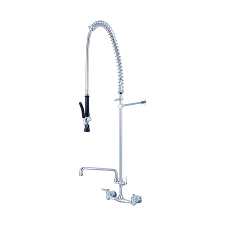 CENTRAL BRASS Two Handle Wallmount Pre-Rinse Faucet, NPT, Wallmount, Polished Chrome, Weight: 12.9 80047-ULE60-AD3